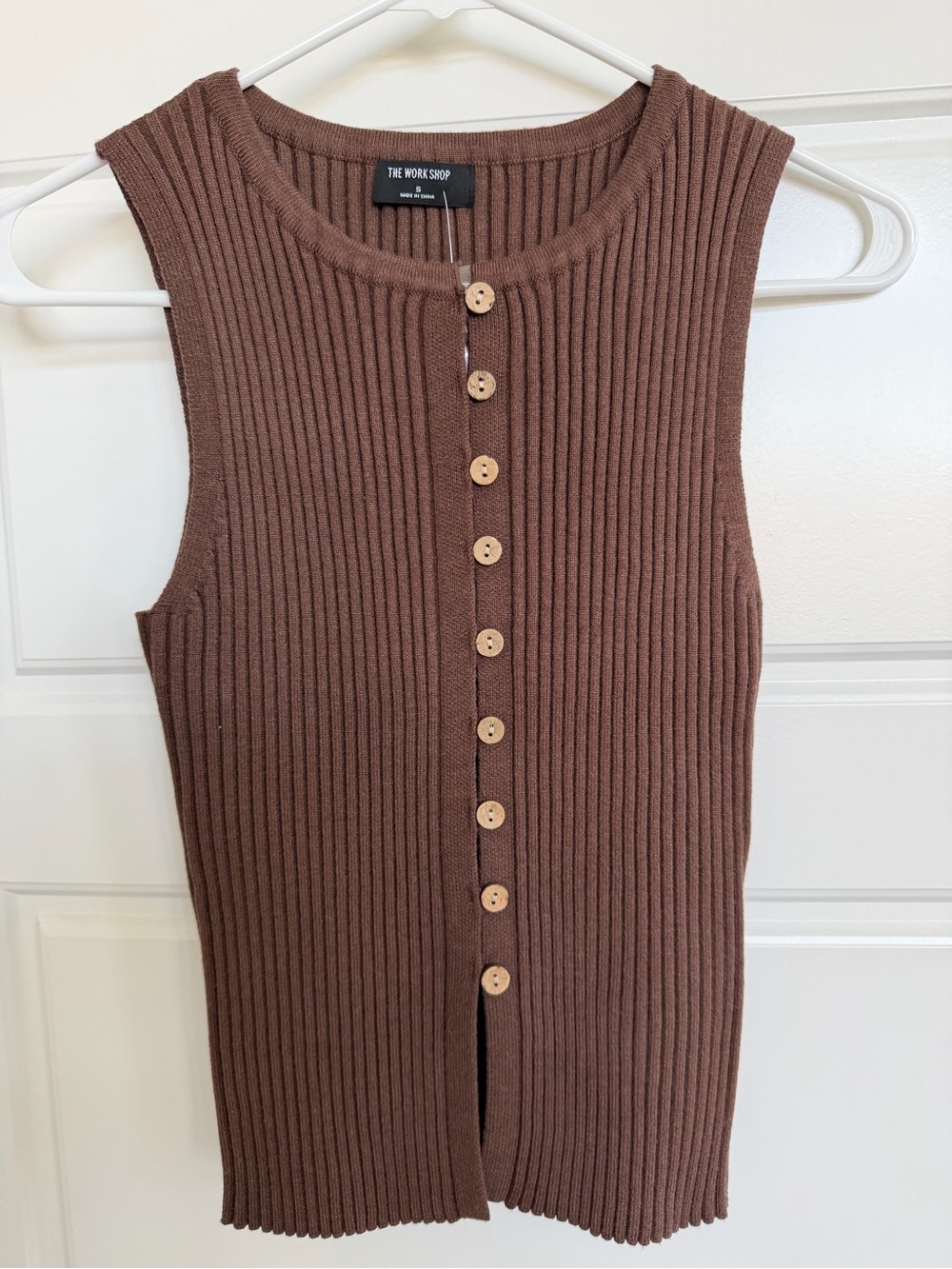 The Workshop Ribbed Button Front Sweater Vest Brown Layering NWT S